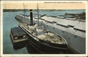 Jacksonville FL Merchants & Miners Steamship Dock SHIP TUSCAN c1920 Postcard