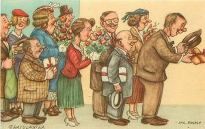 Artist impression Group of people with flowers smiling Postcard 10455