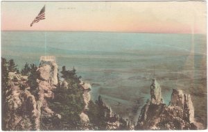 Observation Point & Devil's Horn Colorado Springs, Antique Hand Colored Postcard