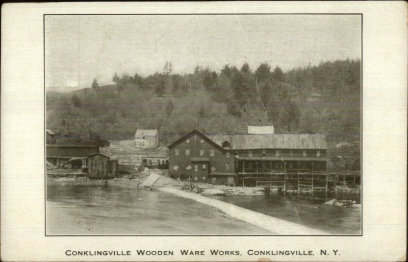 Conklingville NY Wooden Ware Works Factory c1910 Postcard
