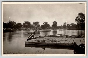 RPPC Scene on The Lake Swimming Boating Picnics Old Cars Boats Postcard B25