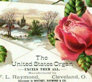 1880s-90s Embossed The United States Organ F.L. Raymond Mfg. Pink Rose #5C