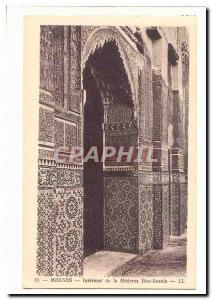 Morocco Meknes Old Postcard Inside the Medersa Bou Anania