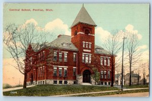 Pontiac Michigan MI Postcard Central School Exterior View Building 1916 Vintage