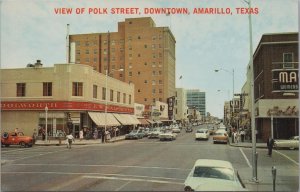 Postcard View of Polk Street Downtown Amarillo Texas Vintage Cars