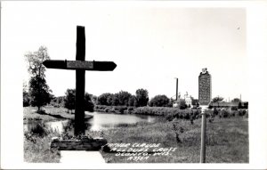 Real Photo Postcard Father Claude Allouez Cross in Oconto, Wisconsin