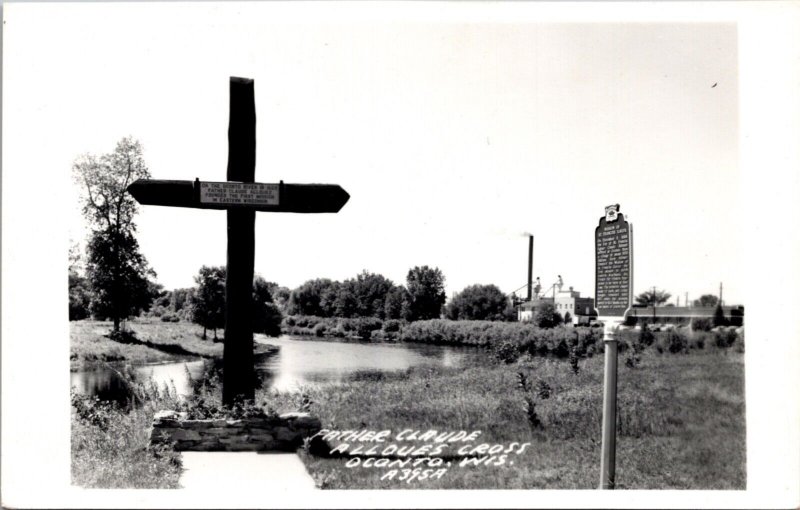 Real Photo Postcard Father Claude Allouez Cross in Oconto, Wisconsin