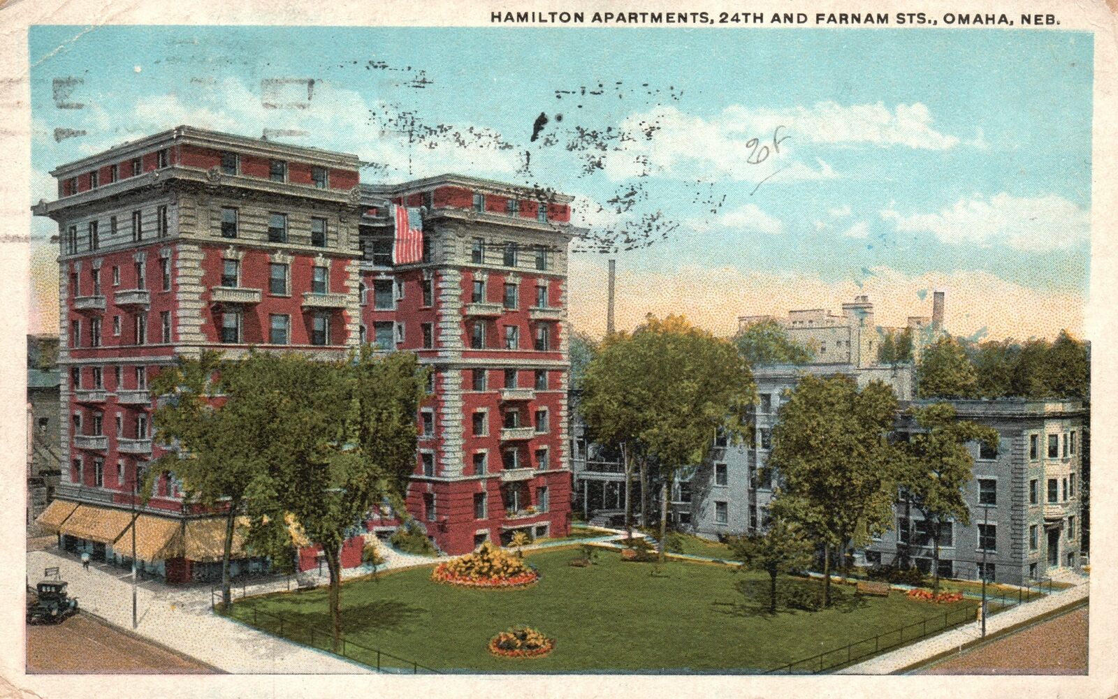 Vintage Postcard 1921 Hamilton Apartments 24Th And Farnam Street Omaha