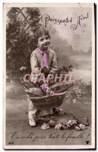 Old Postcard Fantasy Easter Fish Child
