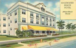 Edgewater Beach Hotel roadside Miami Beach Florida Postcard Teich 12815