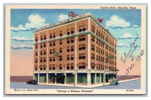 Vintage 1947 Advertising Postcard Capitol Hotel 4th & Pierce St. Amarillo Texas