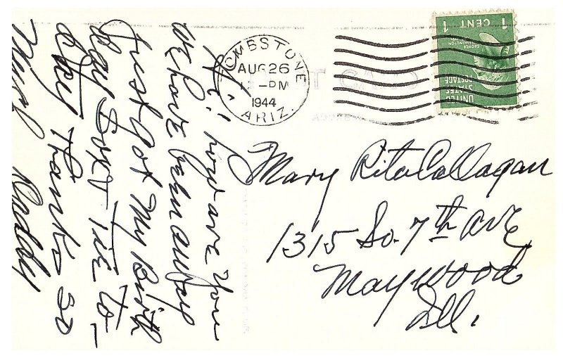 RPPC Postcard Dragoon Mountains Boothill Graveyard Tombstone AZ Frashers 1944