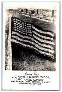 Living Flag US Naval Training Station Soldier Mail Vintage RPPC Photo Postcard