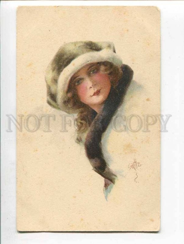 285597 BELLE Lady Winter FASHION Portrait Vintage postcard