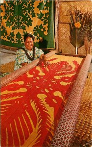 Vintage Postcard; Hawaiian Quilting at Ulu Mau Village, Hilo HI Unposted