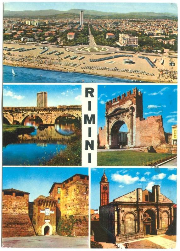 Italy, RIMINI, Multi View, 1970 used Postcard