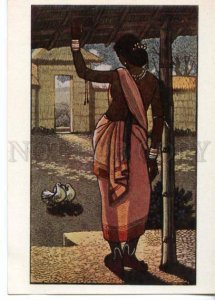 154181  INDIA Belle Woman & PIGEON by Haren Das Old postcard