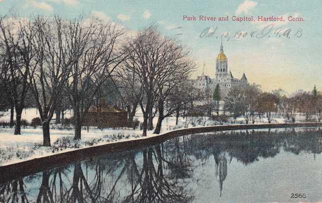 Park River and Capitol Building in Winter Hartford CT Connecticut - pm 1908 - DB