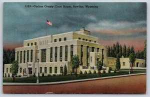 Rawlins Wyoming~Carbon County Court House~Stormy Sky~Vintage Linen Postcard