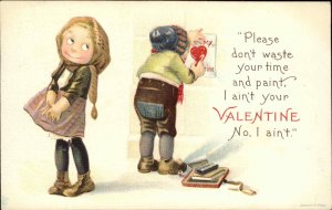 VALENTINE Little Girl Refuses to Be Boy's Valentine c1910 Postcard