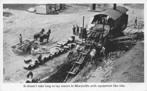 Steam Engine Trench Digger Sewer Pipe Laying Marysville 1930s postcard