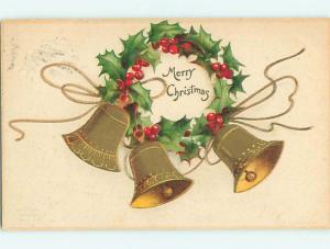 Divided-Back christmas RINGING GOLDEN BELLS AND HOLLY WREATH r4527