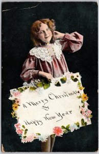 1907 A Merry Christmas And Happy New Year Girl Poster, Vintage Postcard