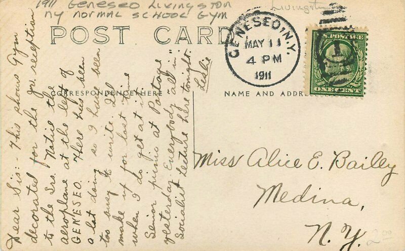 Geneseo Livingston New York Normal School Gym RPPC Photo Postcard 20-11563