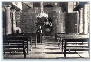 c1920's St. Sergius Coptic Church Interior Priest BADR Cairo Egypt RPPC Postcard