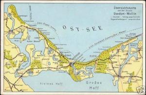 poland germany, USEDOM & WOLIN Isle, MAP Postcard 1930s