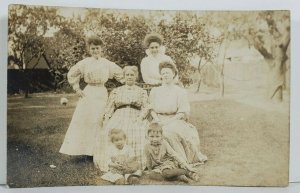 Real Photo Victorian Women Posing in Garden with Darling Children Postcard P11