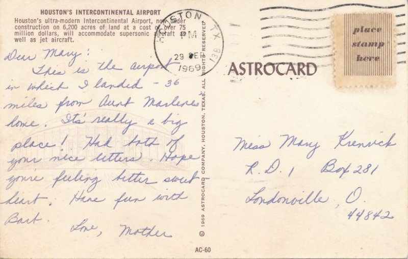 Houston TX, Texas - Intercontinental Airport - pm 1969