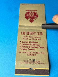 Vintage Matchbook Cover Lac Ouimet Club St. Jovite Station Quebec Canada MB170
