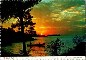 1973 Vintage Postcard At Day's End Cornwall Ontario Sunset Lake Canoe