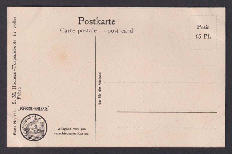 Vinatge postcard GERMANY Marine-Galerie Nr.199 - S.M. Ocean-going torpedo boats
