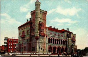 Postcard TX San Antonio Post Office & Federal Building Woman & Umbrella 1910 S51