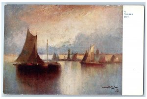 c1910 A Summer Day Sailboats Calm Seas Antique Oilette Tuck Art Postcard