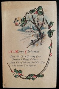 Vintage Victorian Postcard 1901-1907 A Merry Christmas - Winter Scene, Glitter