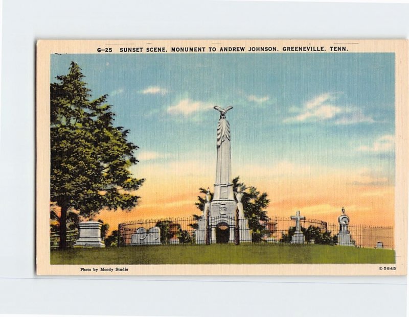 Postcard Sunset Scene, Monument To Andrew Johnson, Greeneville, Tennessee