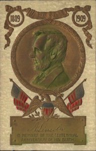 Abe Abraham Lincoln Gold Embossed American Flags c1910 PFB Postcard