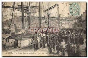 Old Postcard Boat fishing Fecamp the large dock at the time of departure of t...