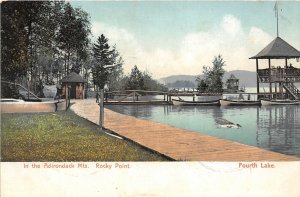 J12/ Fourth Lake New York Postcard c1910 Adirondacks Rocky Point Boat Dock5