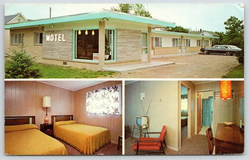 Mackinaw City Michigan~Bingham's Parkview Motel Office~Portable Television~1950s 