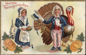Thanksgiving Uncle Sam Patriotic Man with Turkey c1910 Vintage Postcard