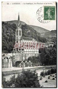 Old Postcard Lourdes Basilica The Pools And The Cave