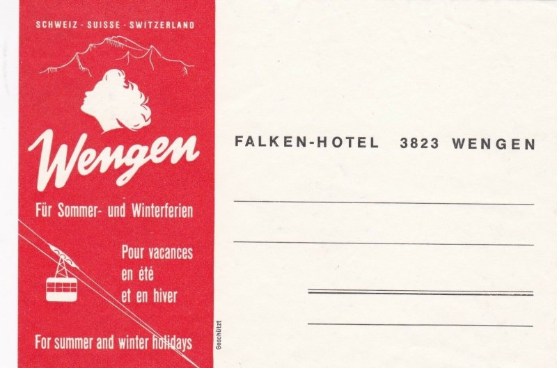 Switzerland Wengen Falken Hotel Vintage Luggage Tag sk4223