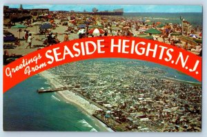 1962 Seaside Heights New Jersey Postcard Greetings Aerial View Building Beach