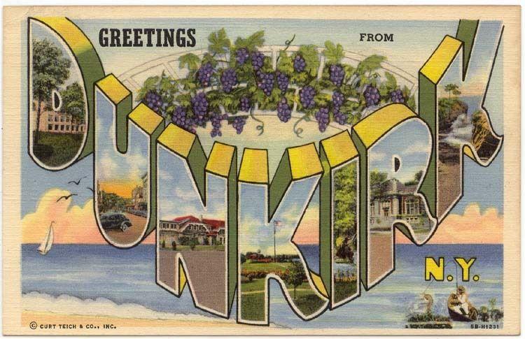 DUNKIRK, NY, Large Letter Linen postcard,