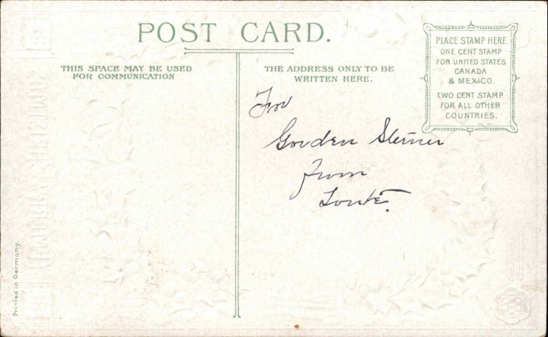 Christmas Pretty Little Girl with Pine Boughs c1910 Vintage Postcard