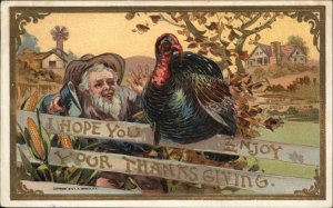 Thanksgiving Turkey Hunting Axe Gilt Embossed c1910s Postcard